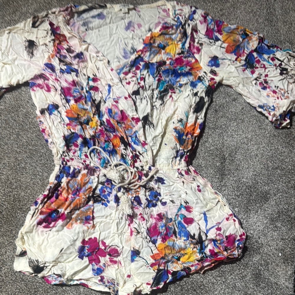 Umgee Blue and Pink Tie Front Jumpsuit